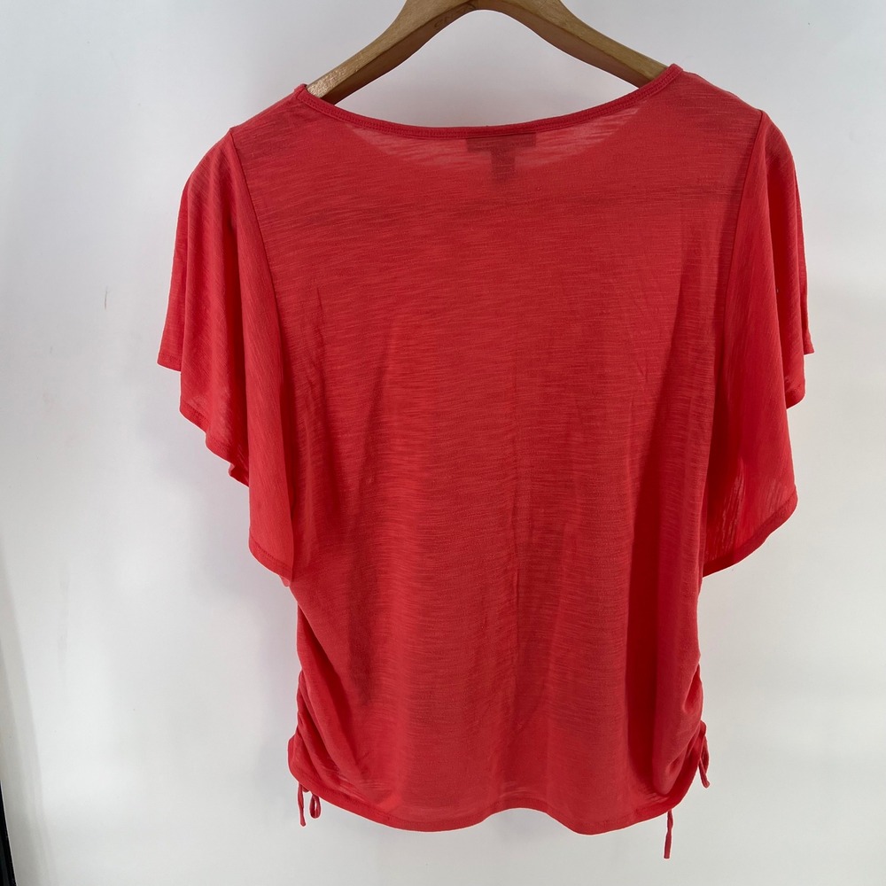 Style & Co Woman Plus Size 3X Coral Pink Floral Graphic Cinched Side Top Tee - Picture 9 of 10